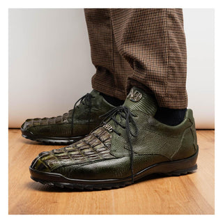 Marco Di Milano Crater Men's Shoes Olive Exotic Crocodile / Lizard Derby Sneakers (MDM1190)