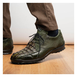 Marco Di Milano Crater Men's Shoes Olive Exotic Crocodile / Lizard Derby Sneakers (MDM1190)