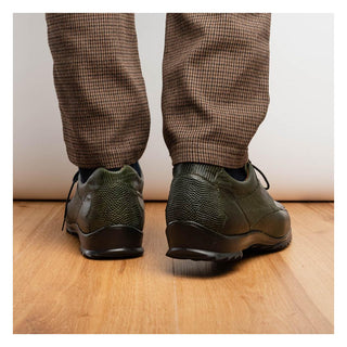 Marco Di Milano Crater Men's Shoes Olive Exotic Crocodile / Lizard Derby Sneakers (MDM1190)