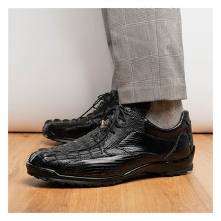 Marco Di Milano Crater Men's Shoes Black Exotic Crocodile / Lizard Derby Sneakers (MDM1190)