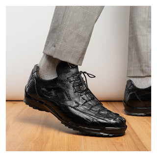 Marco Di Milano Crater Men's Shoes Black Exotic Crocodile / Lizard Derby Sneakers (MDM1190)
