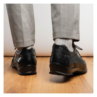 Marco Di Milano Crater Men's Shoes Black Exotic Crocodile / Lizard Derby Sneakers (MDM1190)