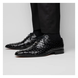 Marco Di Milano Criss Men's Shoes Black Exotic Ostrich Quill Oxfords (MDM1073)