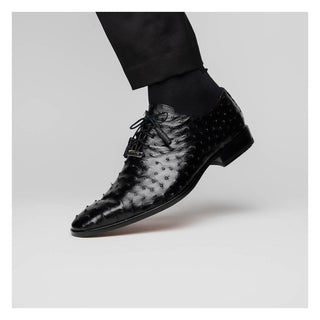 Marco Di Milano Criss Men's Shoes Black Exotic Ostrich Quill Oxfords (MDM1073)