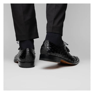 Marco Di Milano Criss Men's Shoes Black Exotic Ostrich Quill Oxfords (MDM1073)