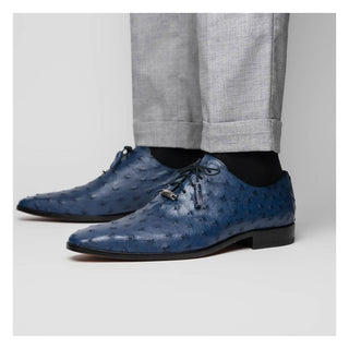 Marco Di Milano Criss Men's Shoes Navy Exotic Ostrich Quill Oxfords (MDM1073)