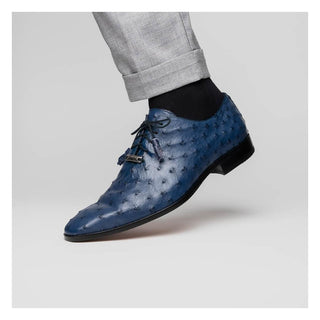 Marco Di Milano Criss Men's Shoes Navy Exotic Ostrich Quill Oxfords (MDM1073)
