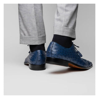Marco Di Milano Criss Men's Shoes Navy Exotic Ostrich Quill Oxfords (MDM1073)