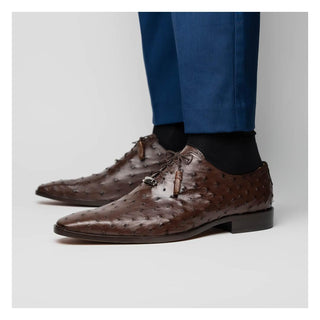 Marco Di Milano Criss Men's Shoes Exotic Brown Ostrich Quill Oxfords (MDM1073)