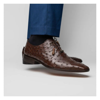 Marco Di Milano Criss Men's Shoes Exotic Brown Ostrich Quill Oxfords (MDM1073)