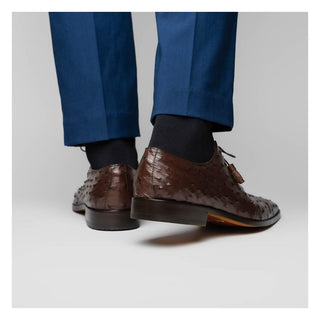 Marco Di Milano Criss Men's Shoes Exotic Brown Ostrich Quill Oxfords (MDM1073)