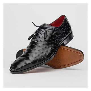 Marco Di Milano Criss Men's Shoes Black Exotic Ostrich Quill Oxfords (MDM1073)