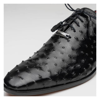Marco Di Milano Criss Men's Shoes Black Exotic Ostrich Quill Oxfords (MDM1073)