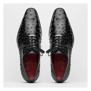 Marco Di Milano Criss Men's Shoes Black Exotic Ostrich Quill Oxfords (MDM1073)