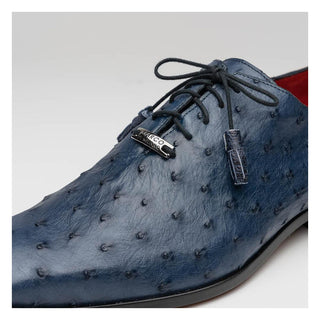 Marco Di Milano Criss Men's Shoes Navy Exotic Ostrich Quill Oxfords (MDM1073)