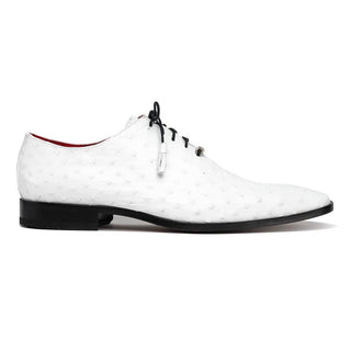 Marco Di Milano Criss Men's Shoes White Exotic Ostrich Quill Oxfords (MDM1073)