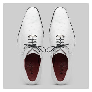 Marco Di Milano Criss Men's Shoes White Exotic Ostrich Quill Oxfords (MDM1073)