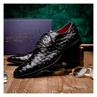 Marco Di Milano Criss Men's Shoes Black Exotic Ostrich Quill Oxfords (MDM1073)