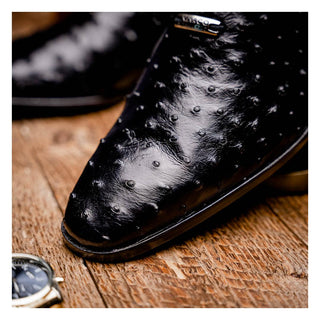 Marco Di Milano Criss Men's Shoes Black Exotic Ostrich Quill Oxfords (MDM1073)