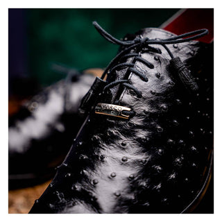 Marco Di Milano Criss Men's Shoes Black Exotic Ostrich Quill Oxfords (MDM1073)