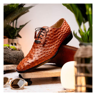 Marco Di Milano Criss Men's Shoes Brandy Exotic Ostrich Quill Oxfords (MDM1073)