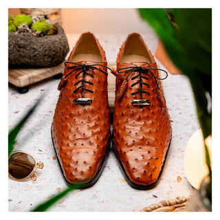 Marco Di Milano Criss Men's Shoes Brandy Exotic Ostrich Quill Oxfords (MDM1073)