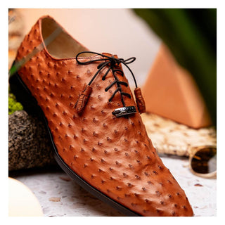 Marco Di Milano Criss Men's Shoes Brandy Exotic Ostrich Quill Oxfords (MDM1073)