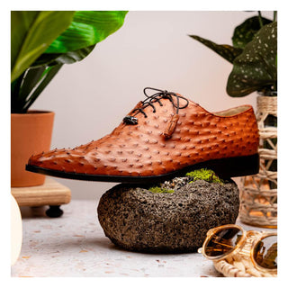 Marco Di Milano Criss Men's Shoes Brandy Exotic Ostrich Quill Oxfords (MDM1073)