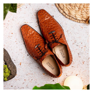 Marco Di Milano Criss Men's Shoes Brandy Exotic Ostrich Quill Oxfords (MDM1073)