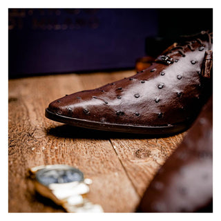 Marco Di Milano Criss Men's Shoes Exotic Brown Ostrich Quill Oxfords (MDM1073)