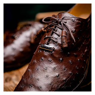 Marco Di Milano Criss Men's Shoes Exotic Brown Ostrich Quill Oxfords (MDM1073)