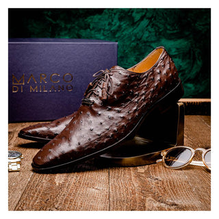 Marco Di Milano Criss Men's Shoes Exotic Brown Ostrich Quill Oxfords (MDM1073)