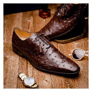 Marco Di Milano Criss Men's Shoes Exotic Brown Ostrich Quill Oxfords (MDM1073)