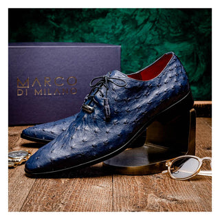 Marco Di Milano Criss Men's Shoes Navy Exotic Ostrich Quill Oxfords (MDM1073)