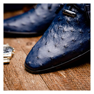 Marco Di Milano Criss Men's Shoes Navy Exotic Ostrich Quill Oxfords (MDM1073)