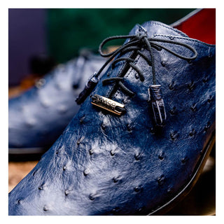 Marco Di Milano Criss Men's Shoes Navy Exotic Ostrich Quill Oxfords (MDM1073)
