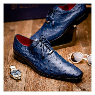 Marco Di Milano Criss Men's Shoes Navy Exotic Ostrich Quill Oxfords (MDM1073)