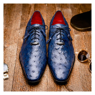 Marco Di Milano Criss Men's Shoes Navy Exotic Ostrich Quill Oxfords (MDM1073)