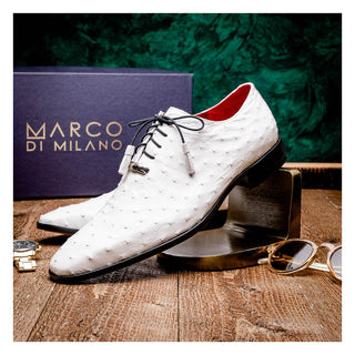 Marco Di Milano Criss Men's Shoes White Exotic Ostrich Quill Oxfords (MDM1073)