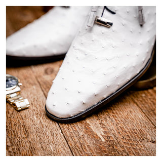 Marco Di Milano Criss Men's Shoes White Exotic Ostrich Quill Oxfords (MDM1073)