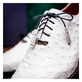 Marco Di Milano Criss Men's Shoes White Exotic Ostrich Quill Oxfords (MDM1073)