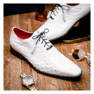 Marco Di Milano Criss Men's Shoes White Exotic Ostrich Quill Oxfords (MDM1073)