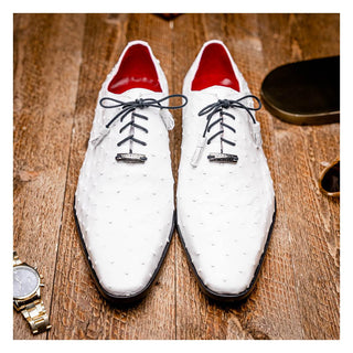 Marco Di Milano Criss Men's Shoes White Exotic Ostrich Quill Oxfords (MDM1073)