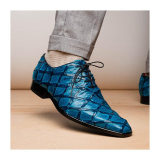 Marco Di Milano Olivieri Men's Shoes Blue Exotic Pirarucu Leather Whole cut Oxfords (MDM1028)