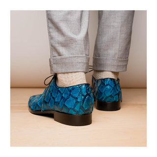 Marco Di Milano Olivieri Men's Shoes Blue Exotic Pirarucu Leather Whole cut Oxfords (MDM1028)