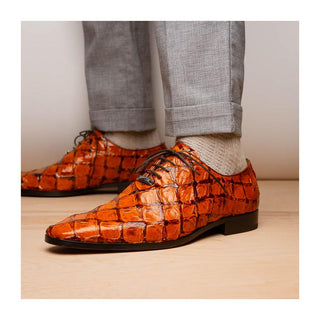Marco Di Milano Olivieri Men's Shoes Brandy Exotic Pirarucu Leather Whole cut Oxfords (MDM1028)