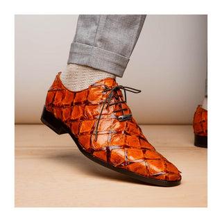 Marco Di Milano Olivieri Men's Shoes Brandy Exotic Pirarucu Leather Whole cut Oxfords (MDM1028)