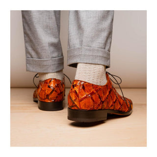 Marco Di Milano Olivieri Men's Shoes Brandy Exotic Pirarucu Leather Whole cut Oxfords (MDM1028)