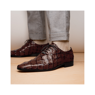 Marco Di Milano Olivieri Men's Shoes Brown Exotic Pirarucu Leather Whole cut Oxfords (MDM1028)