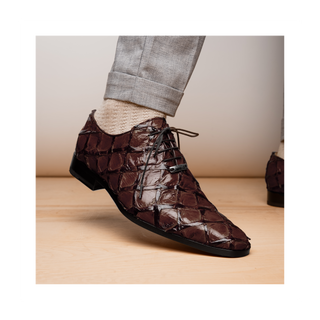 Marco Di Milano Olivieri Men's Shoes Brown Exotic Pirarucu Leather Whole cut Oxfords (MDM1028)